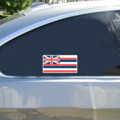 Hawaii Flag Car Sticker shown on a vehicle rear window