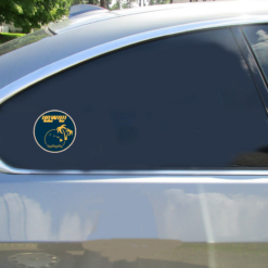 Hawaii Palm Tree Sun Circle Car Sticker shown on a vehicle rear window