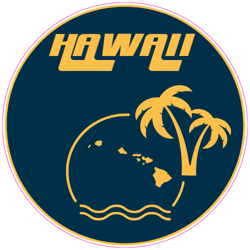 Hawaii Palm Tree Sun Circle Sticker – vinyl decal printed in the USA