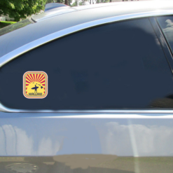 Hawaii Surfer Sunset Car Sticker shown on a vehicle rear window