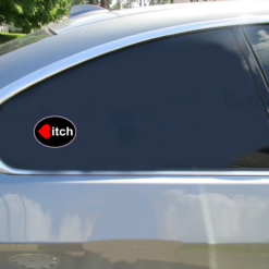 Heart Bitch Oval Car Sticker shown on a vehicle rear window