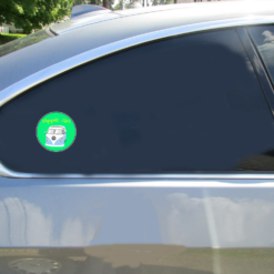 Hippie Girl Van Mint Green Circle Car Sticker shown on a vehicle rear window