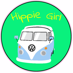 Hippie Girl Van Mint Green Circle Sticker – vinyl decal printed in the USA