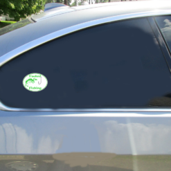 Hooked On Fishing Oval Car Sticker shown on a vehicle rear window