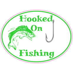 Hooked On Fishing Oval Sticker – vinyl decal printed in the USA