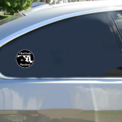 I Got Crabs In Maryland Circle Car Sticker shown on a vehicle rear window