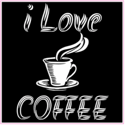 I Love Coffee Black White Square Decal – vinyl decal printed in the USA