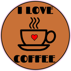I Love Coffee Brown Circle Decal – vinyl decal printed in the USA