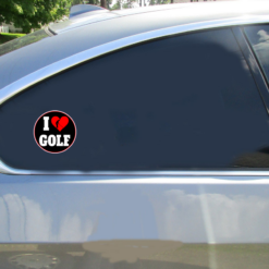 I Love Golf Car Sticker shown on a vehicle rear window