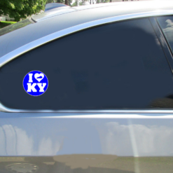 I Love KY Kentucky Circle Car Sticker shown on a vehicle rear window