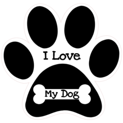 I Love My Dog Paw Print Sticker – vinyl decal printed in the USA