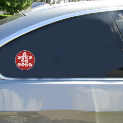 I Love My Dogs Paw Circle Car Sticker shown on a vehicle rear window