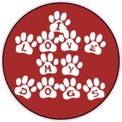 I Love My Dogs Paw Circle Sticker – vinyl decal printed in the USA