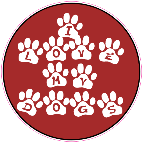 I Love My Dogs Paw Circle Sticker – vinyl decal printed in the USA