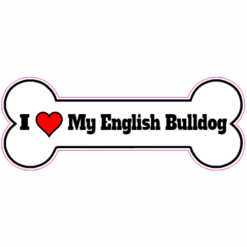 I Love My English Bulldog Bone Sticker – vinyl decal printed in the USA