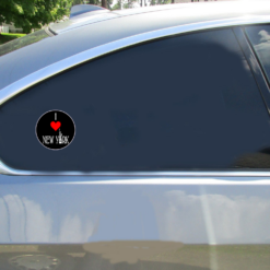 I Love New York Lady Liberty Car Sticker shown on a vehicle rear window