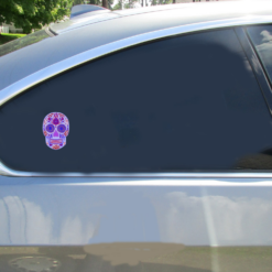 Ice Blue Sugar Skull Car Sticker shown on a vehicle rear window