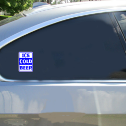 Ice Cold Beer Sign Car Sticker shown on a vehicle rear window