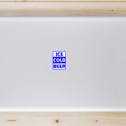 Ice Cold Beer Sign Laptop Sticker shown on a laptop lid