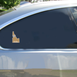Idaho Heart State Shaped Car Sticker shown on a vehicle rear window