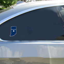 Indianapolis Indiana State Shaped Car Sticker shown on a vehicle rear window