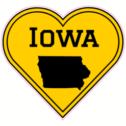 Iowa Black Gold Heart Shaped Sticker – vinyl decal printed in the USA