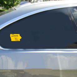 Iowa Home Sweet Home State Shaped Car Sticker shown on a vehicle rear window