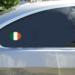Ireland Flag Oval Car Sticker shown on a vehicle rear window