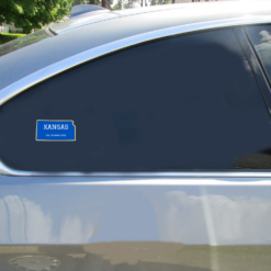 Kansas The Jayhawk State Car Sticker shown on a vehicle rear window