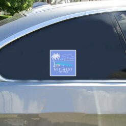 Key West Beach Scene Car Sticker shown on a vehicle rear window