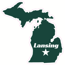 Lansing Michigan State Shaped Sticker – vinyl decal printed in the USA