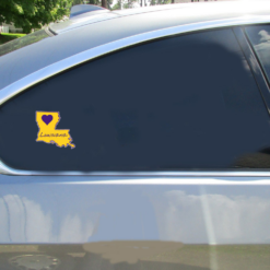 Louisiana State Heart Car Sticker shown on a vehicle rear window