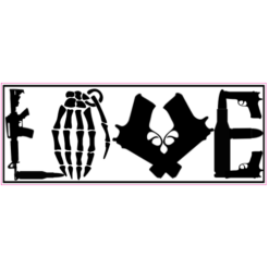 Love In Guns And Weapons Sticker – vinyl decal printed in the USA