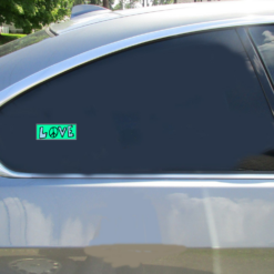 Love Peace Car Sticker shown on a vehicle rear window