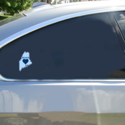 Maine Heart State Shaped Car Sticker shown on a vehicle rear window