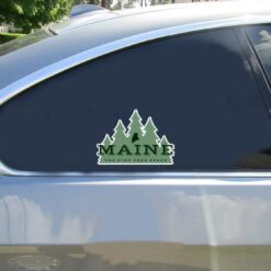 Maine The Pine Tree State Car Sticker shown on a vehicle rear window
