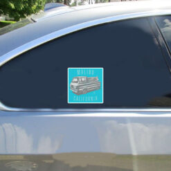 Malibu California Surf Van Car Sticker shown on a vehicle rear window