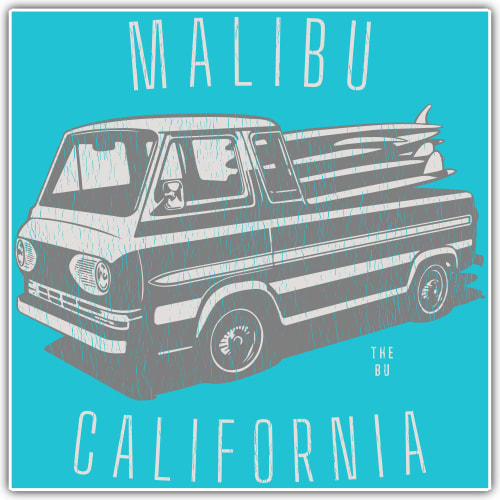 Malibu California Surf Van Sticker – vinyl decal printed in the USA