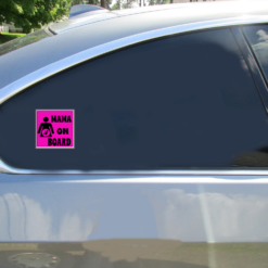Mama On Board Pregnancy Car Sticker shown on a vehicle rear window