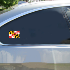 Maryland Flag Car Sticker shown on a vehicle rear window
