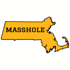 Masshole Gold Black State Shaped Sticker – vinyl decal printed in the USA