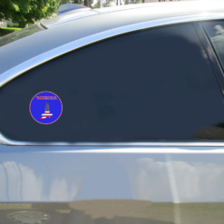 Merica American Flag Eagle Blue Circle Car Decal shown on a vehicle rear window