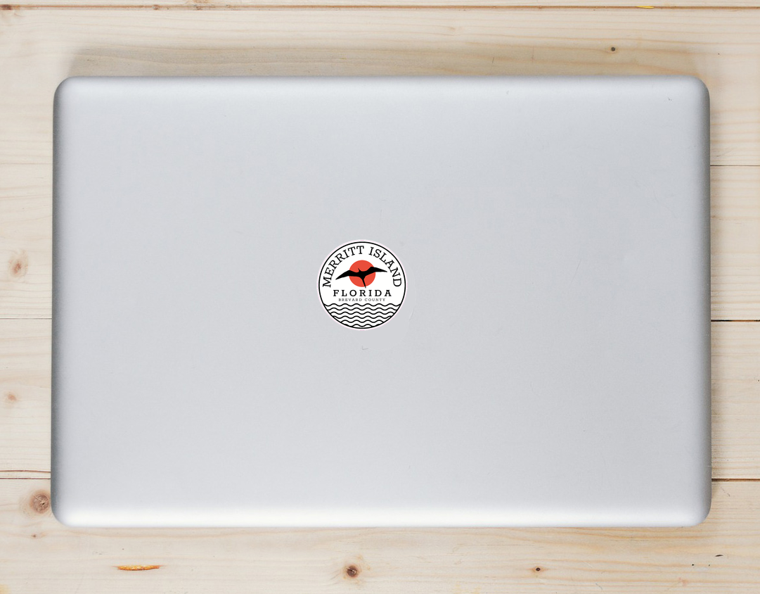 Merritt Island Florida Laptop Sticker shown on a laptop lid
