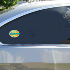 Miami Art Deco Oval Car Sticker shown on a vehicle rear window