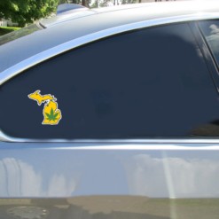 Michigan Legalized Weed Car Sticker shown on a vehicle rear window