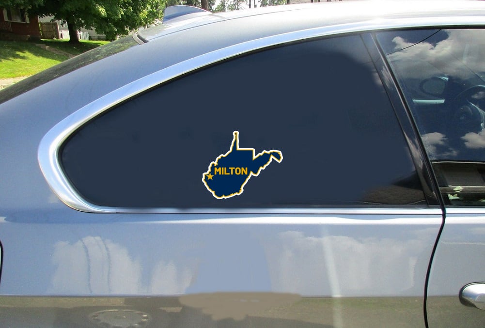 Milton West Virginia Car Sticker shown on a vehicle rear window