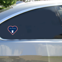 Minnesota Heart Shaped Car Sticker shown on a vehicle rear window