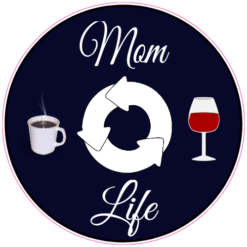 Mom Life Coffee Wine Repeat Sticker – vinyl decal printed in the USA