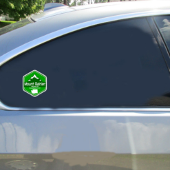 Mount Rainier Green Mountain Car Sticker shown on a vehicle rear window