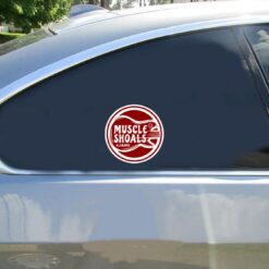 Muscle Shoals Alabama Car Sticker shown on a vehicle rear window